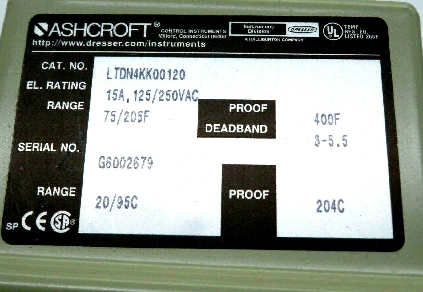 NEW ASHCROFT LTDN4KK00-120 TEMP SWITCH LTDN4KK0012
