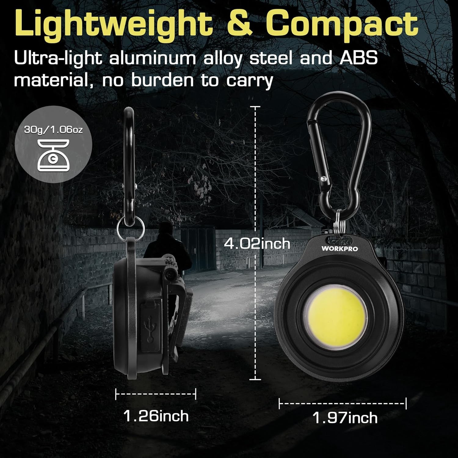 WORKPRO Rechargeable Magnetic COB LED Keychain Work Light Flashlight w/Hat Clip