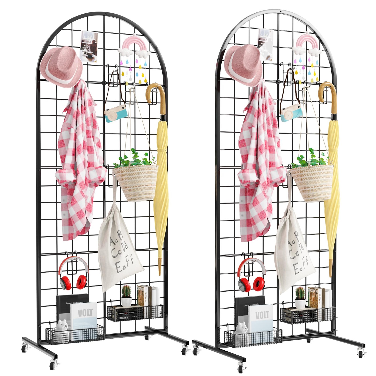 Grid Wall Panels Display Stand 2' x 5.2' FT Black Movable Wire Grid Wall Disp...