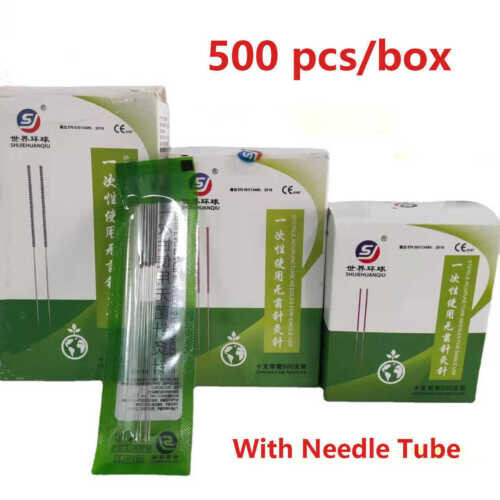 SHIJIEHUANQIU Acupuncture Spring Handle Needles with guide tube 500 massage