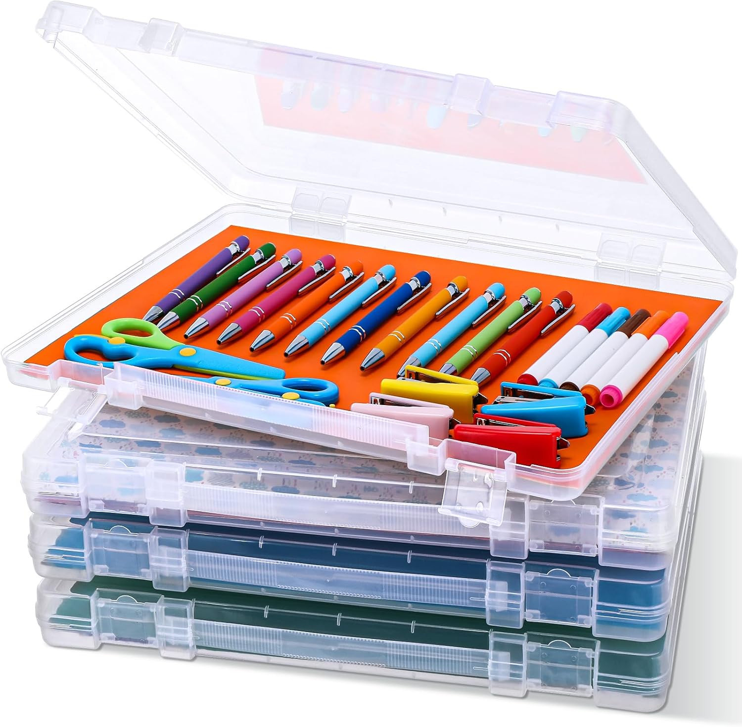 4 Pcs Scrapbook Paper Storage Box Clear Plastic Storage Boxes with Snap 14.17 x