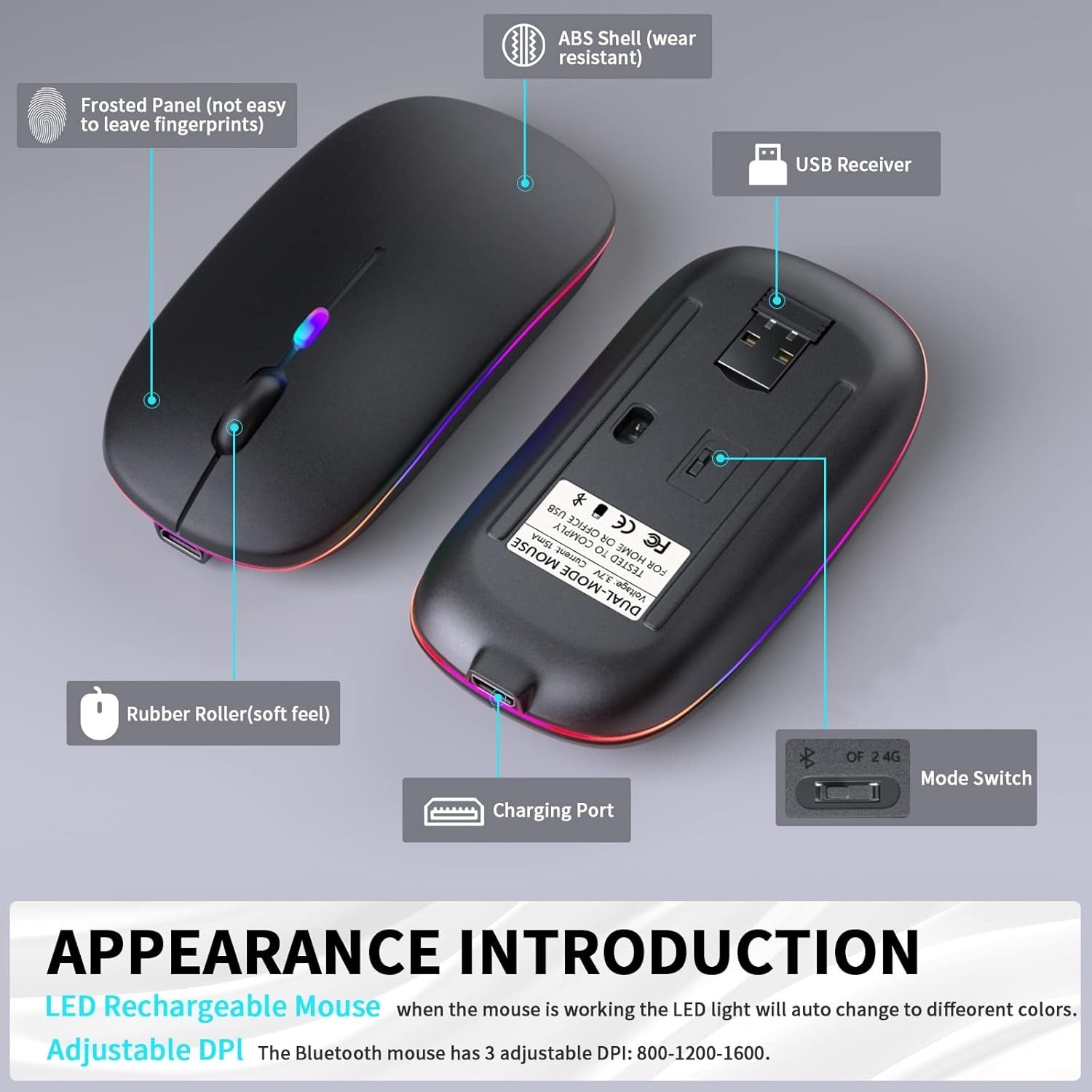 Stylish Rechargeable Bluetooth Mouse with Colorful LED Lights for All Devices