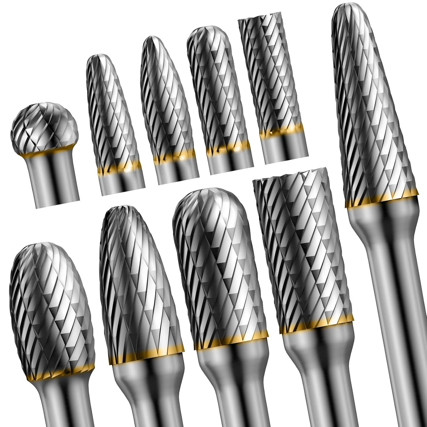 10pcs Die Grinder Bits w/ 1/4" Shank, Tungsten Carbide Burr Set for Metal Steel