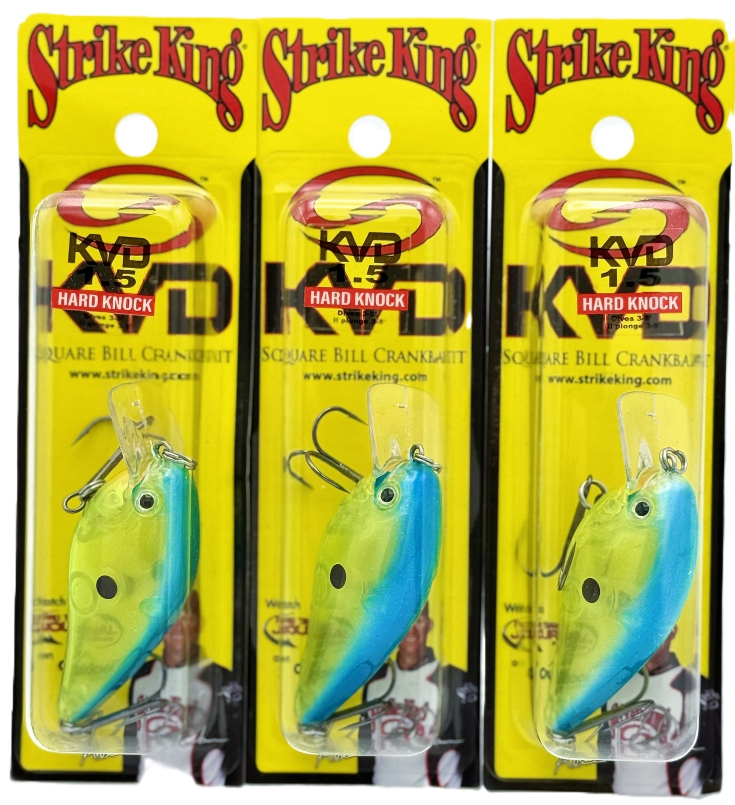 Lot of (3) - Strike King Crankbait 1.5 Hard Knock- Chartreuse/Blue Crystal