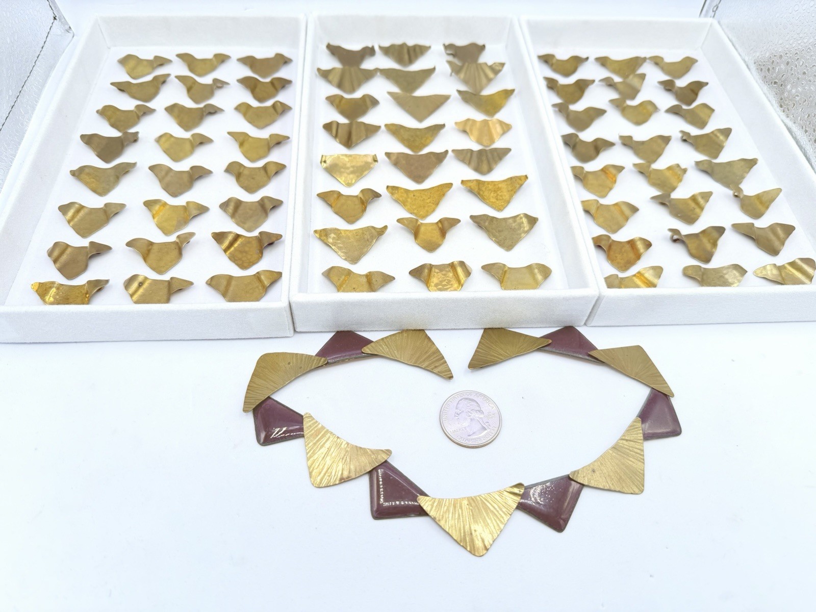 85 Pcs Vintage Artisan Hammered Brass Copper Connectors Triangle Findings Lot