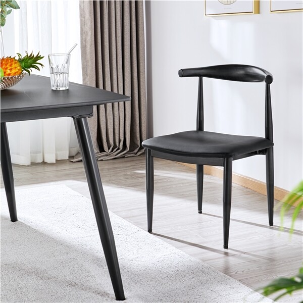 Dining Chairs Armless w/Backrest Modern Kitchen Chairs Metal Fabric Leather Seat