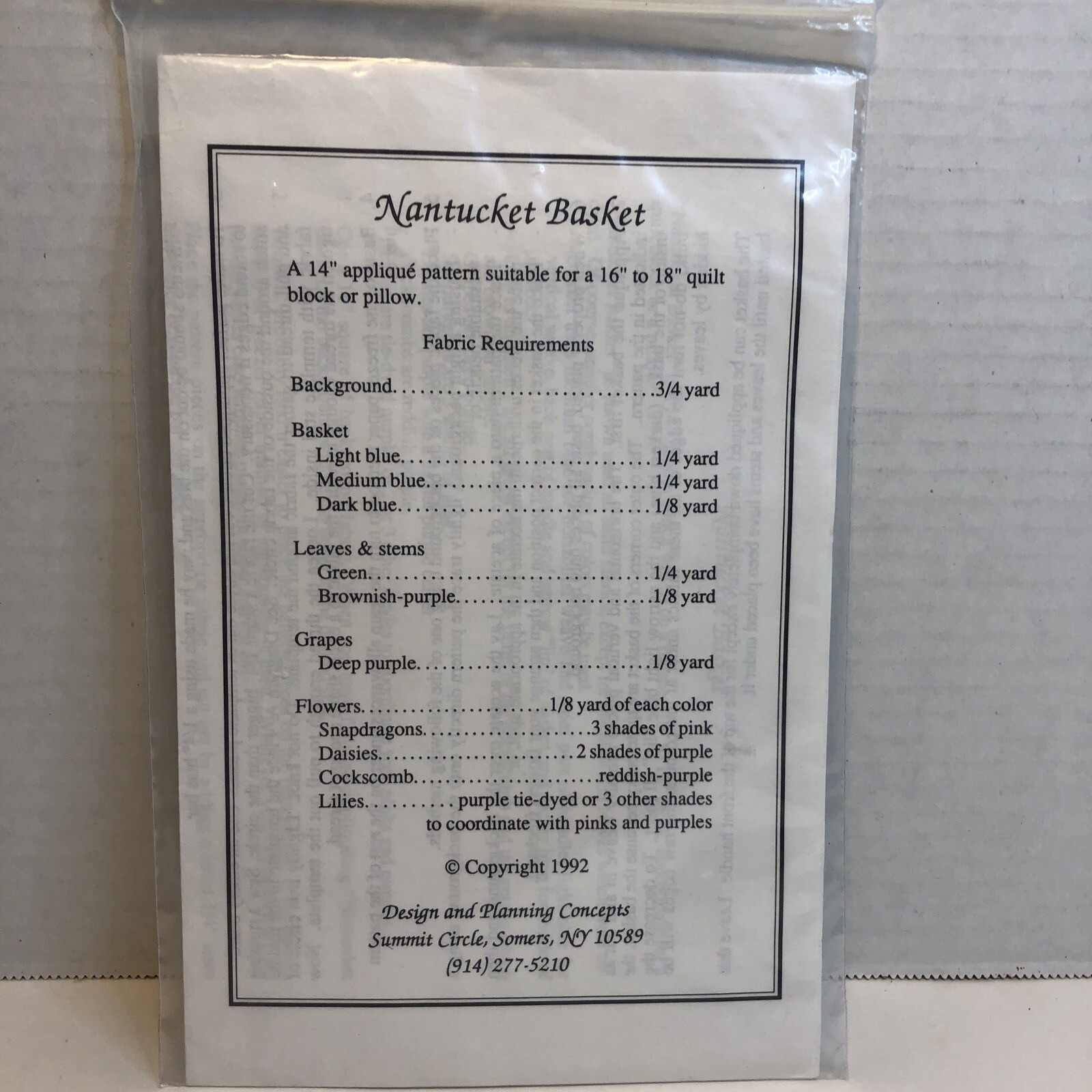 Nantucket Basket Applique Quilt Pattern 14"