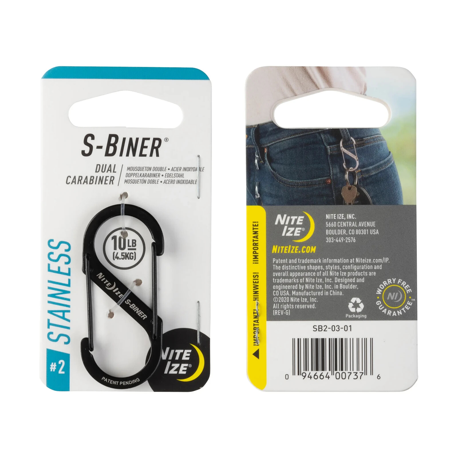 Nite Ize S-Biner Dual Carabiner Stainless Black Size #2 capacity 4.5kg