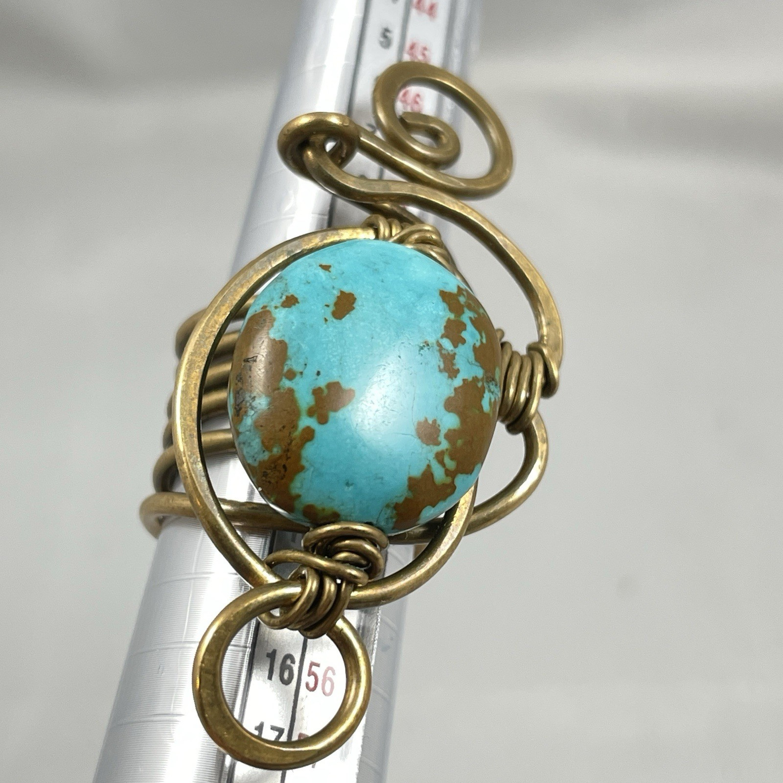 Artisan Cooper Wire Wrap Turquoise Statement  Ring - Size 6