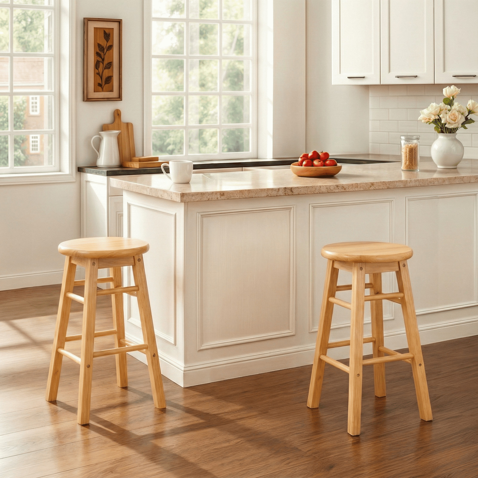Mainstays Indoor 24 Inch Backless Wooden Counter Stool, 2-Pack, Natural Finish