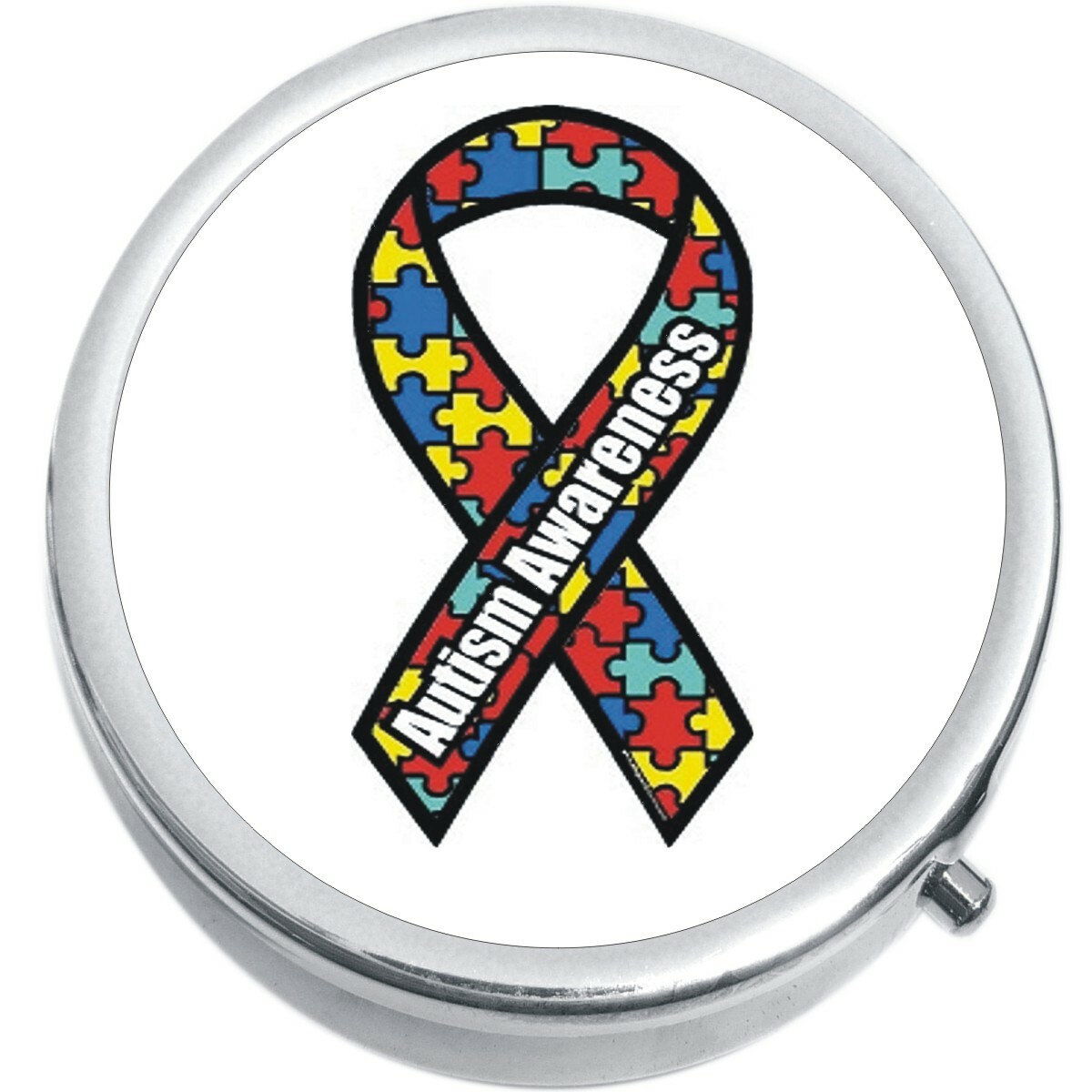 Autism Awareness Ribbon Puzzle Pieces Medicine Pill Box