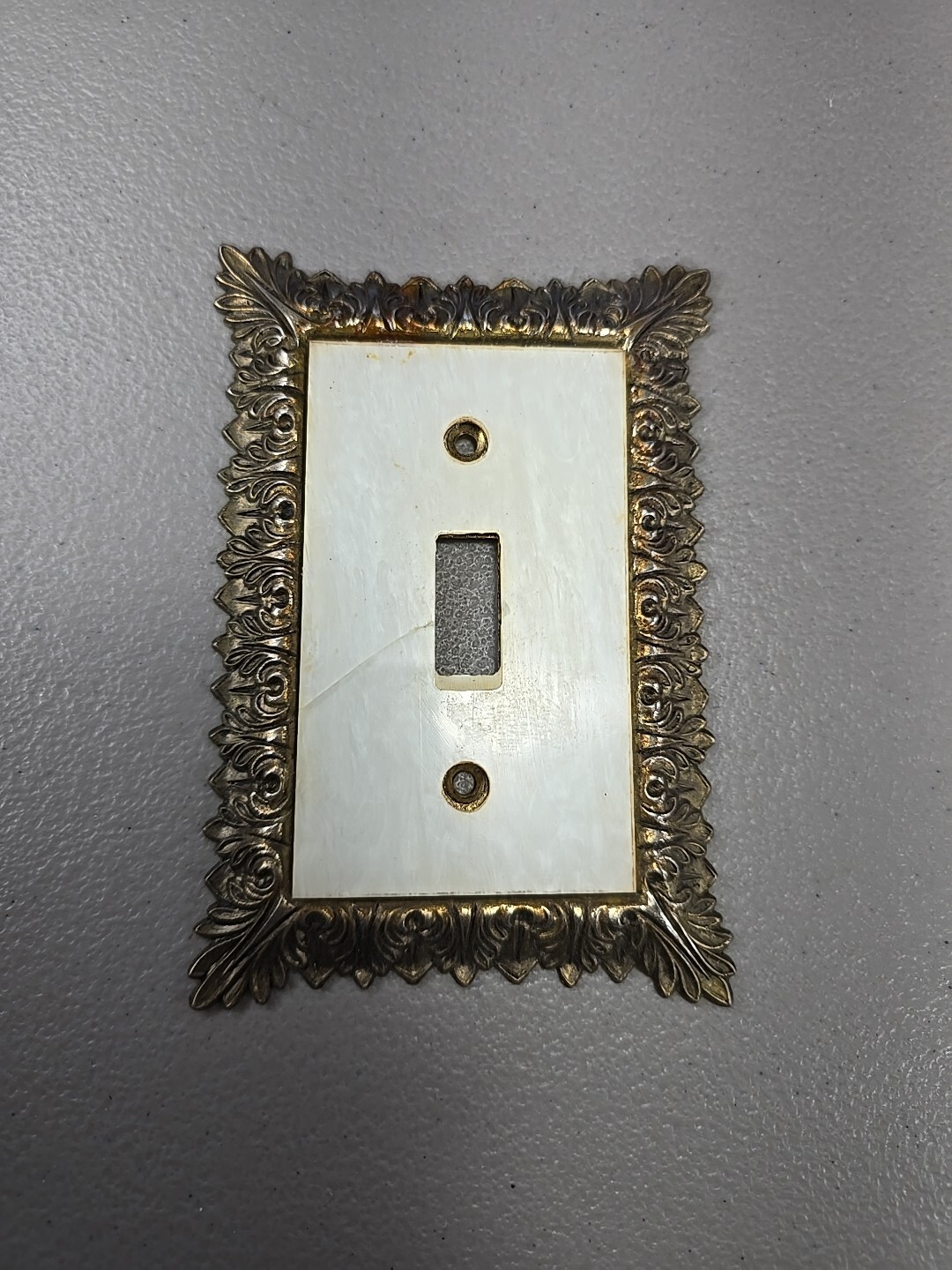 M.C. Co 3022 Ornate Brass Faux Mother of Pearl MCM Metal Power Switch Cover READ