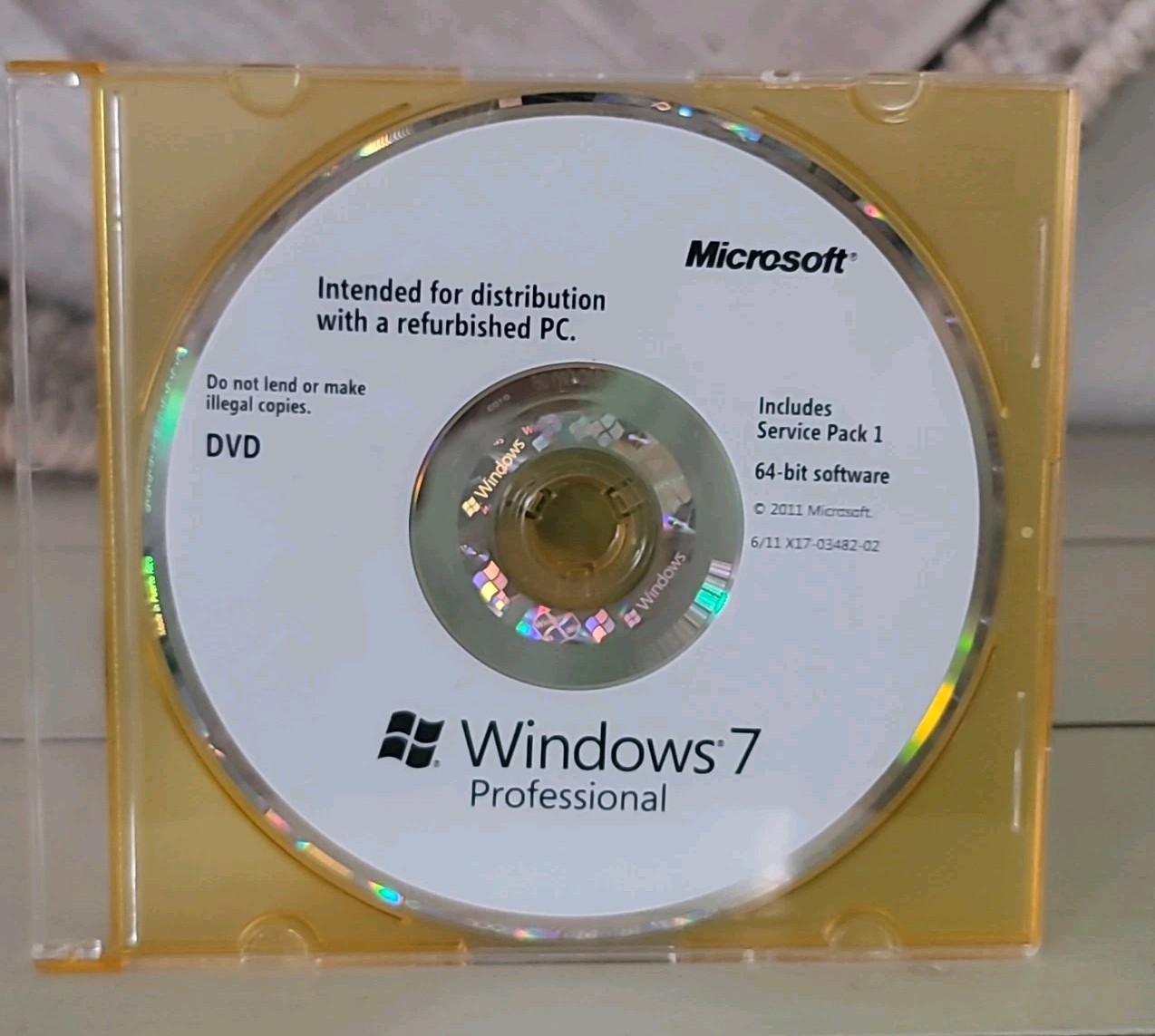 Microsoft Windows 7 Professional w/SP1 64 Bit DVD 2011 Refurbished PC *NO KEY*