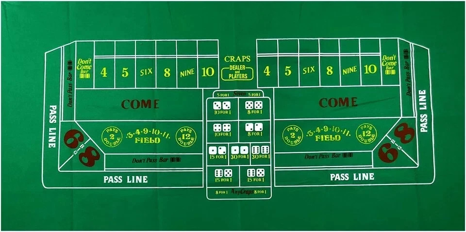 Craps Table Top Felt Layout - 36" x 72" Rectangle 36" x 72", Green