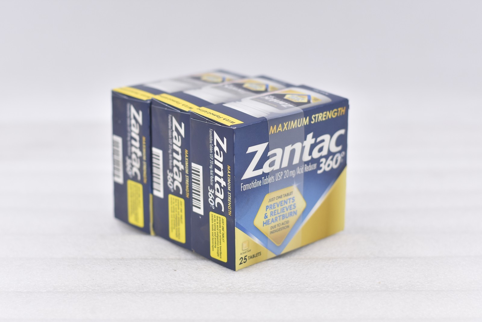 Lot of 3 Zantac 360 20mg Famtidine Tablets - 25 Tablets Exp: 08/26