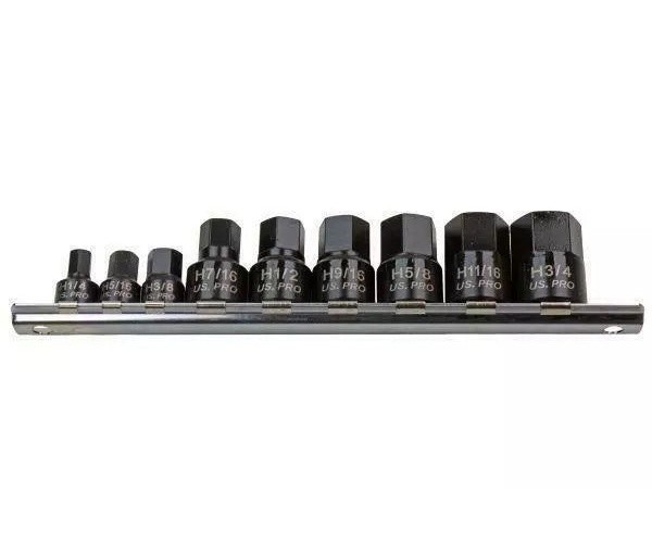 9pc 1/4''-3/4'' Stubby Impact SAE Hex Bit Socket Set AF Allen Short 3379