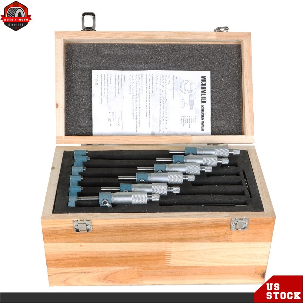 0.0001" Precision Outside Micrometer 6Pcs Set 0-6 Inch  Micrometer Carbide