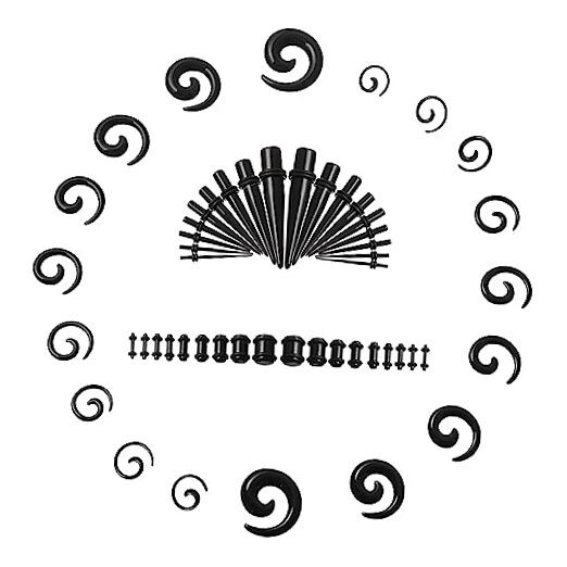 Ear Stretching Kit 54 Pieces 14Gauges-00Gauges Earrings Piercing Kit black