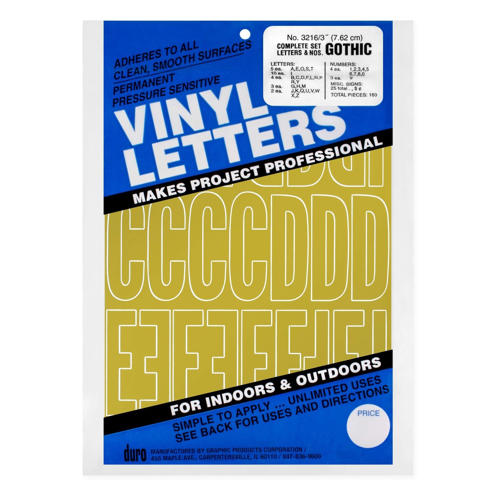 Graphic Products Permanent Adhesive Vinyl Letters and Numbers (160/pkg), 3", ...