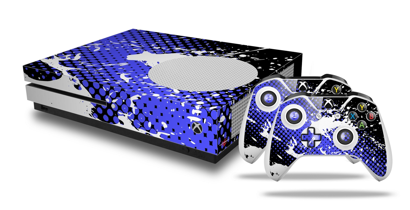 Skin XBOX One S Console Controller Halftone Splatter White Blue