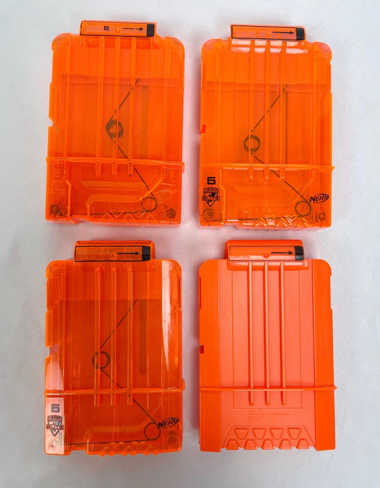 Nerf N Strike Elite 6 Round Magazine Ammo Dart Cartridge Clip Orange Set of 4