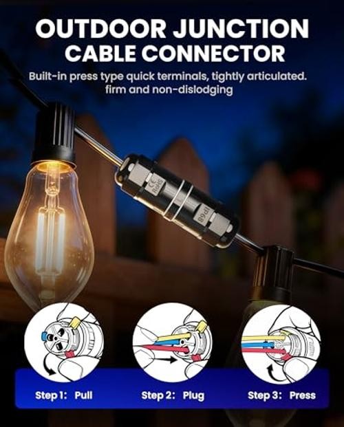 IP68 Tool-Free 3-Pin Waterproof Electrical Connector Box | Black - 3 Pack