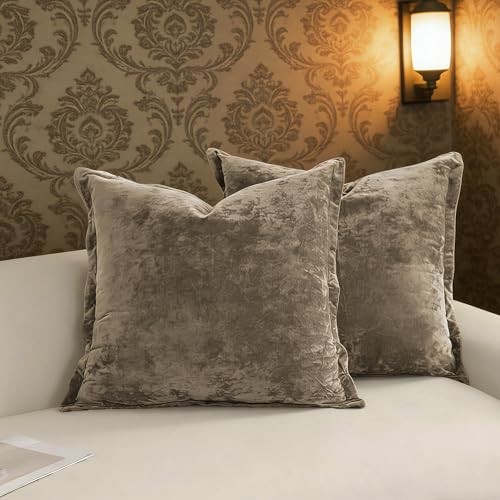 Greek Velvet Euro Sham Covers Set of 2 26x26 Luxury 26" x 26" (Pack of 2) Brown