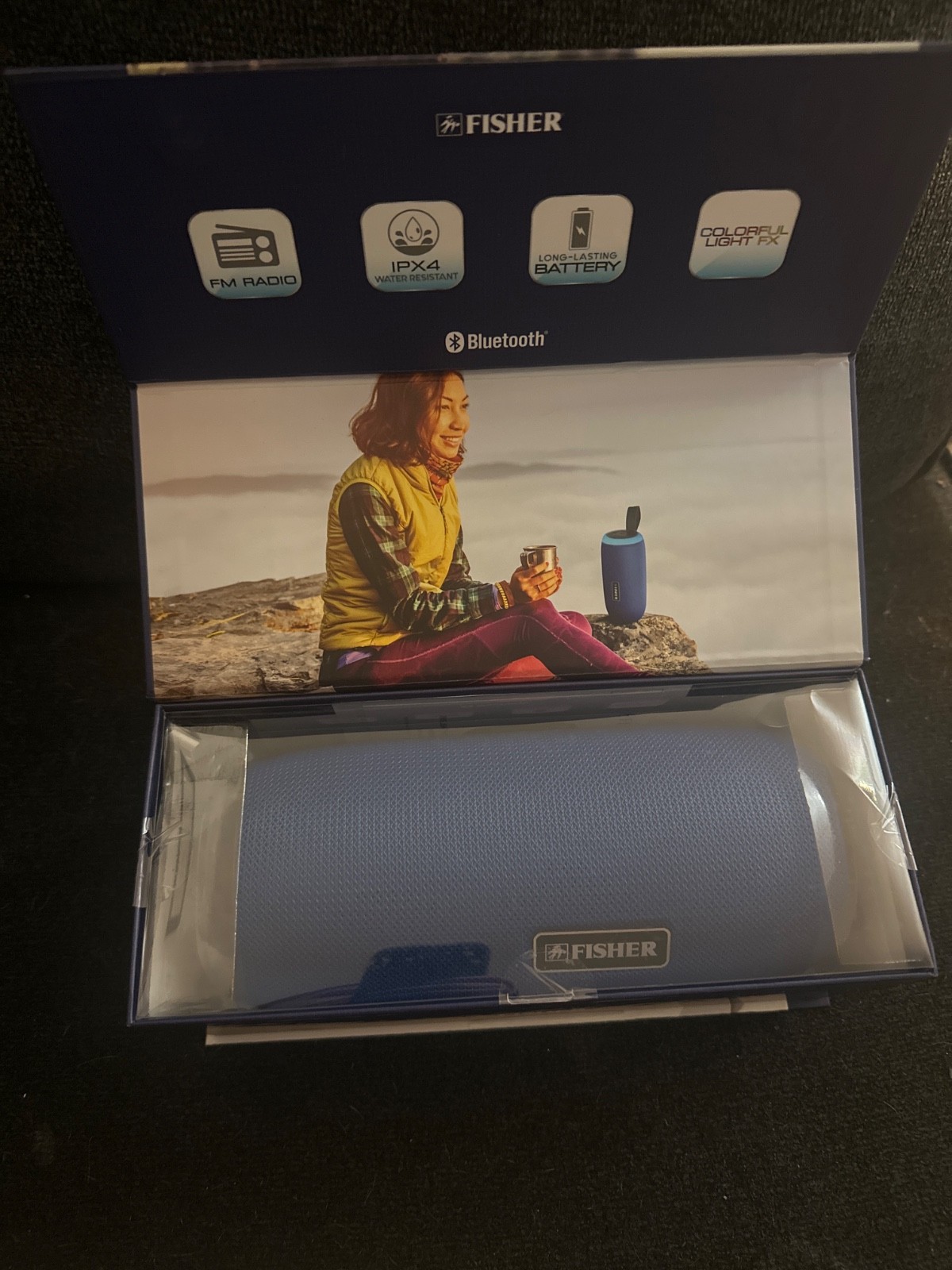 FISHER Bluetooth Speaker Water Resistant, 3 Hour Playtime, Colorful Light