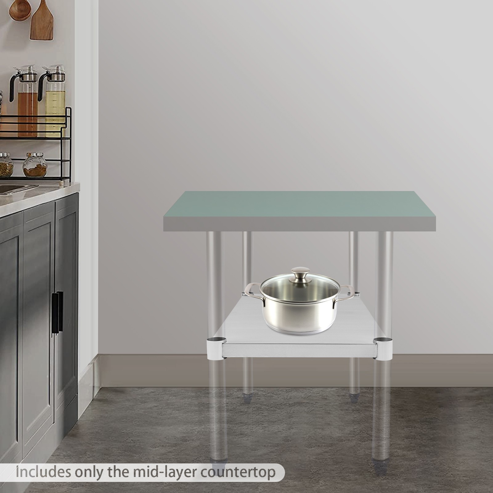 Stainless Steel Adjustable Under Shelf for Work Table - 220lbs Capacity