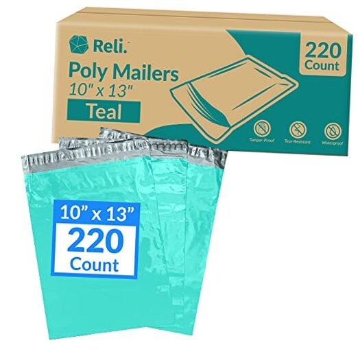 (220 Pcs) 10x13" Poly Mailers, Teal | Shipping Bags for Clothing | Teal Poly