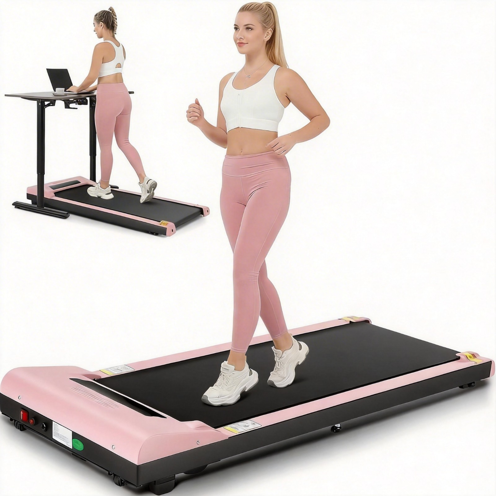 2 in 1 Walking Pad Treadmill, Portable Exercise Machine with Remote Control Pink