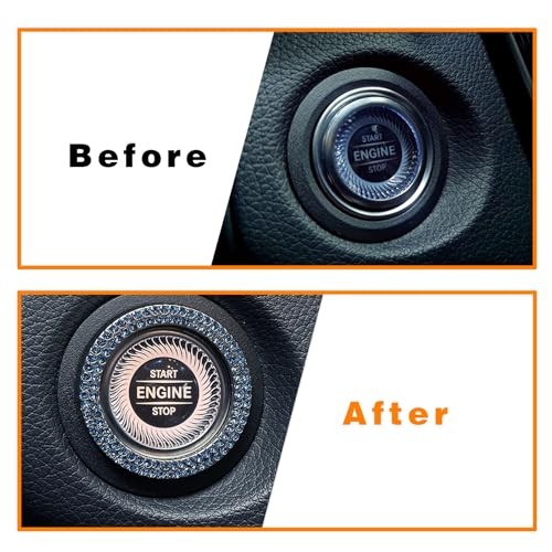 2PCS Push Start Button Ring,Bling Rhinestone Car Engine Start Stop blue-2