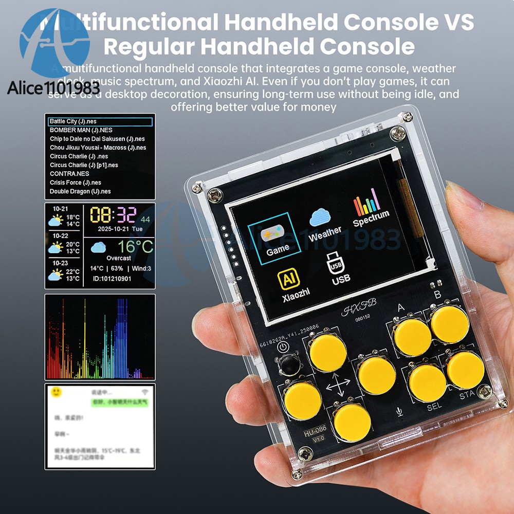 LCD Game Console DIY Kit Multifunction Weather Clock Xiaozhi AI Robot Soldering