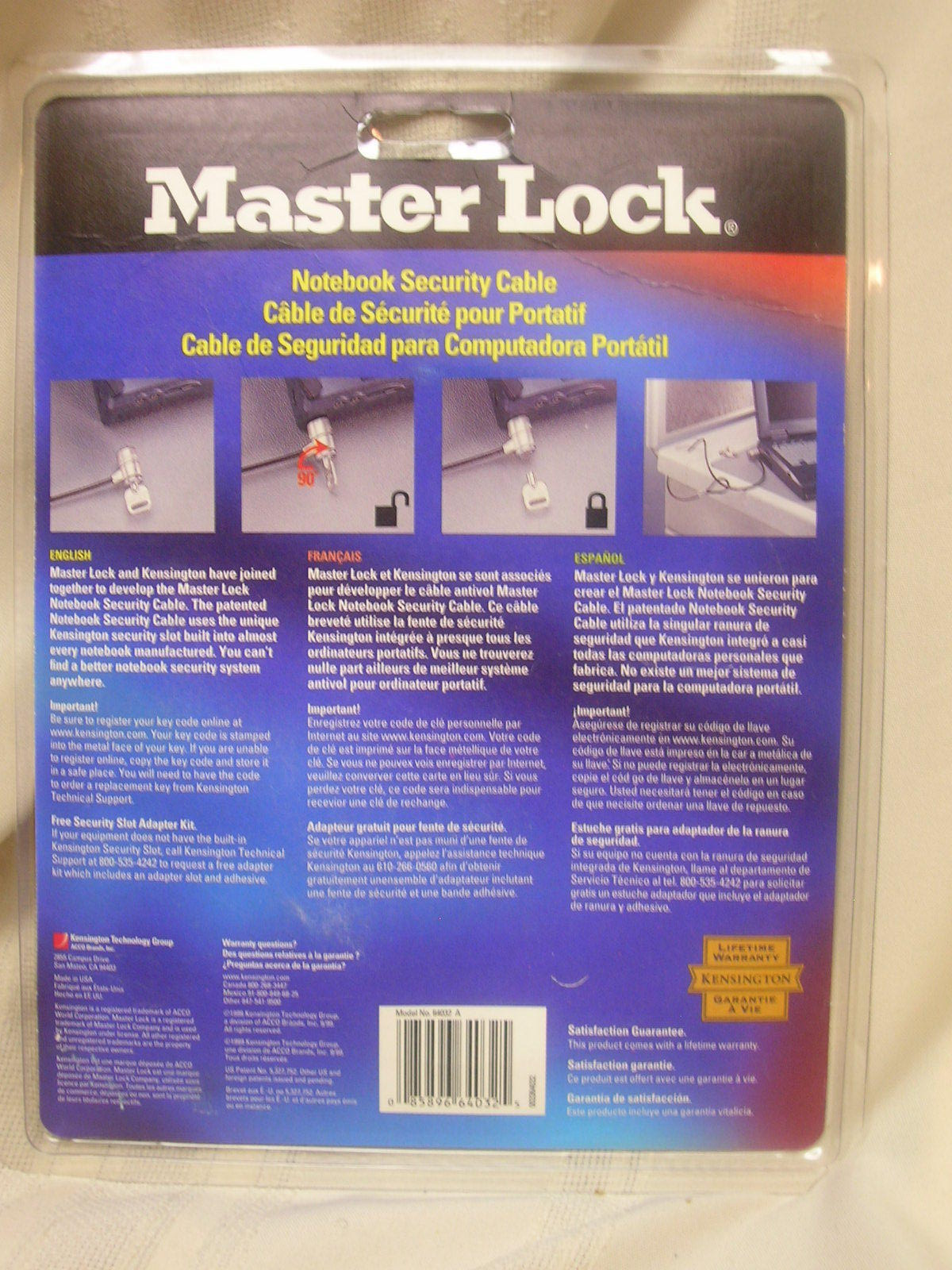 Master Lock Notebook Security Cable #64032A NIP Fits Most Notebook Computers NEW