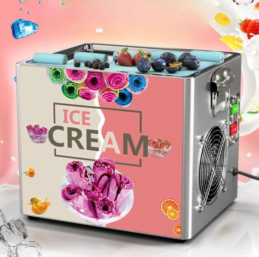 Electric Rolled Ice Cream Machine Cold Fried Yogurt Roll Milk Fruit Fry Pan