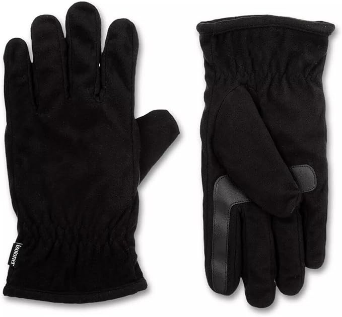 New Isotoner Signature Smart DRI Smart Touch Black Gloves w/ Gathered Wrist L