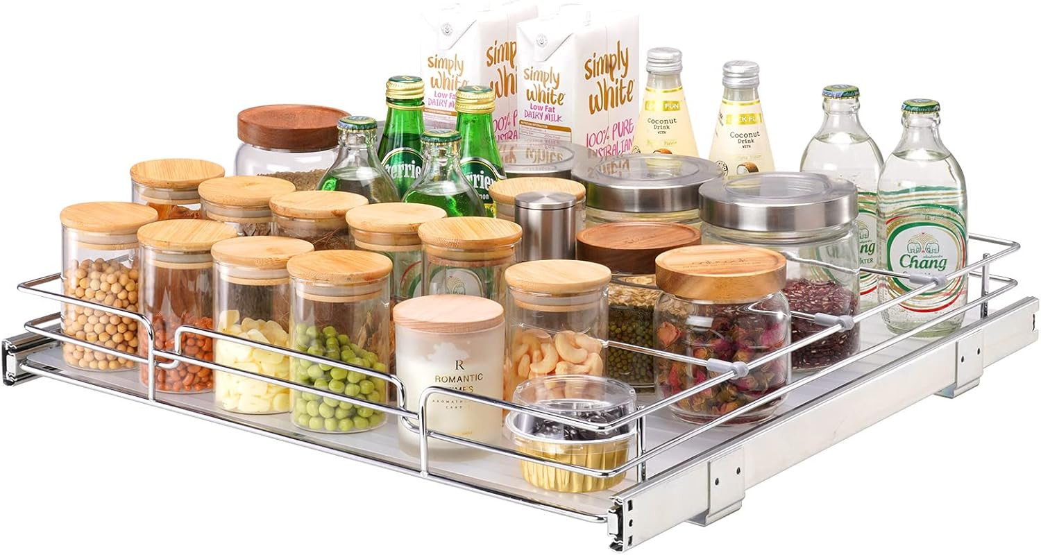 21.5" Wx21 Dx3.5 H Pull Out Cabinet Organizer, Heavy Duty Slide Out Pantry Shelv