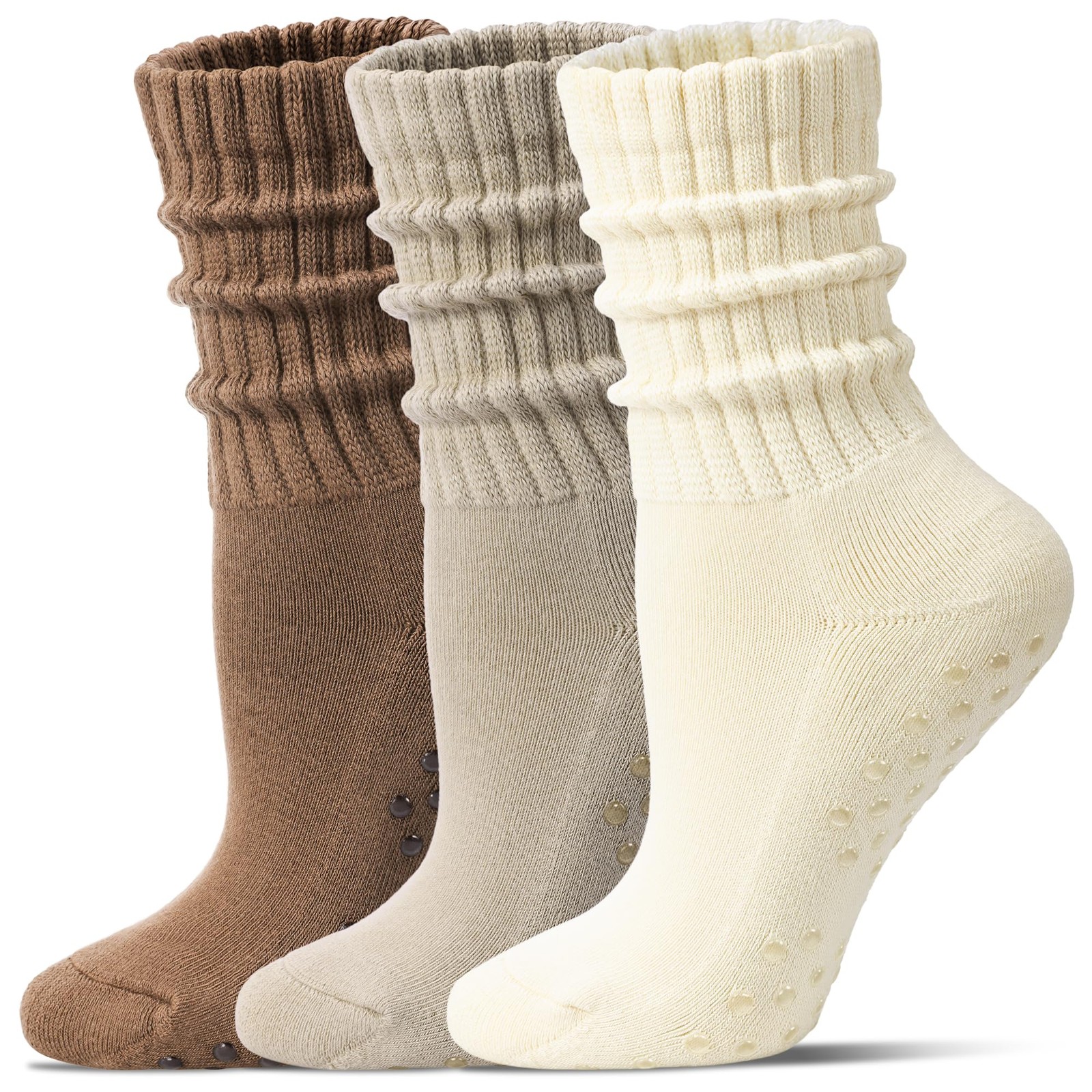 3 PCS Pilates Socks Women Mid Calf Slouch Yoga Non Slip Grippers Barre