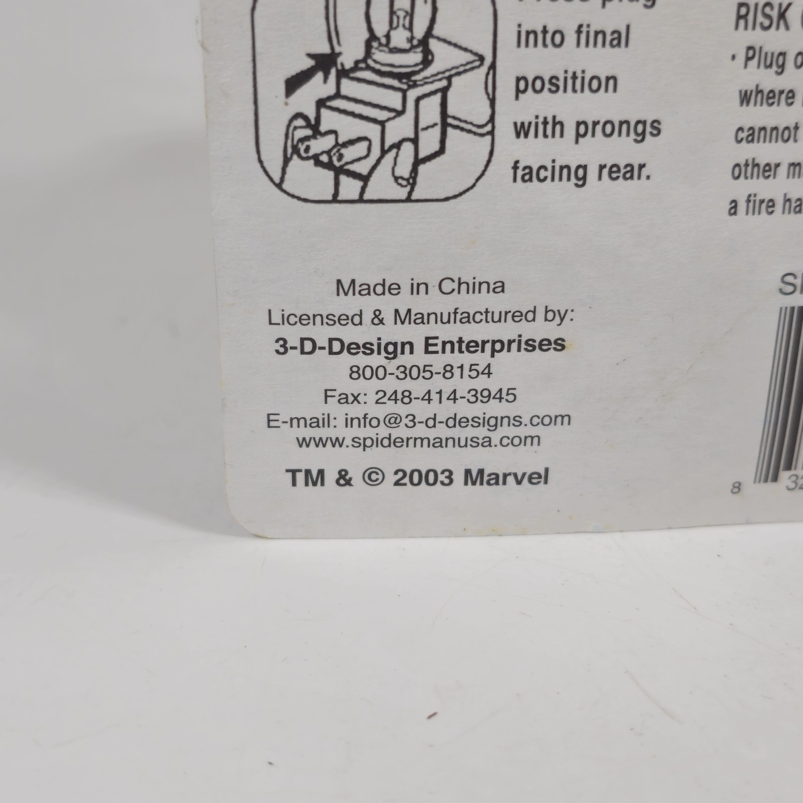 2003 Spider-Man Night Light 3-D Designs NEW