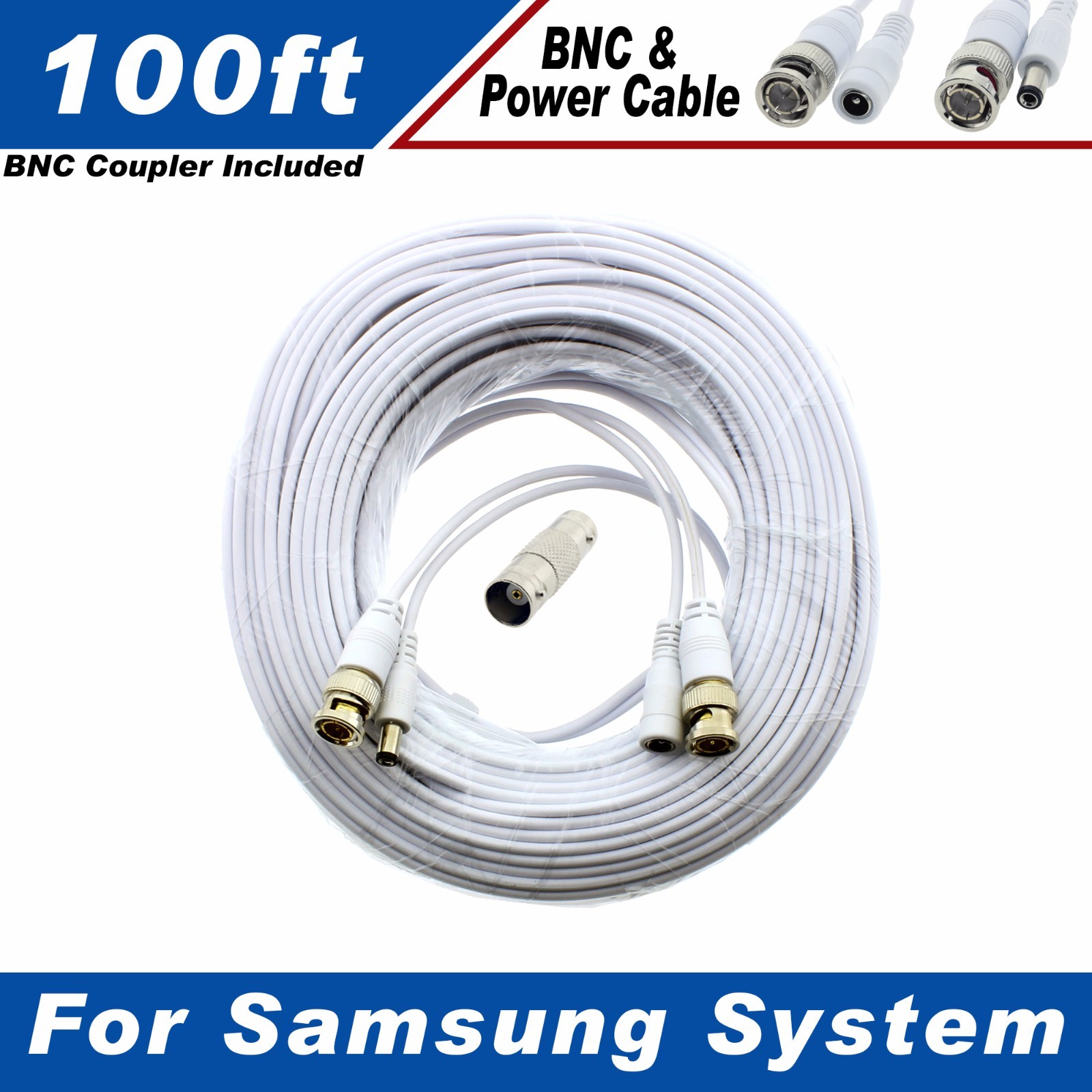 WHITE PREMIUM 100FT CCTV SURVEILLANCE CABLE FOR SAMSUNG SDE-5003N