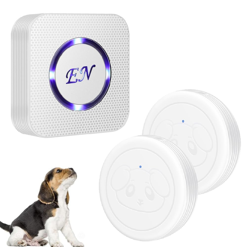 EverNary Dog Door Bell, Wireless Doggie 1 Receiver + 2 Transmitters, White