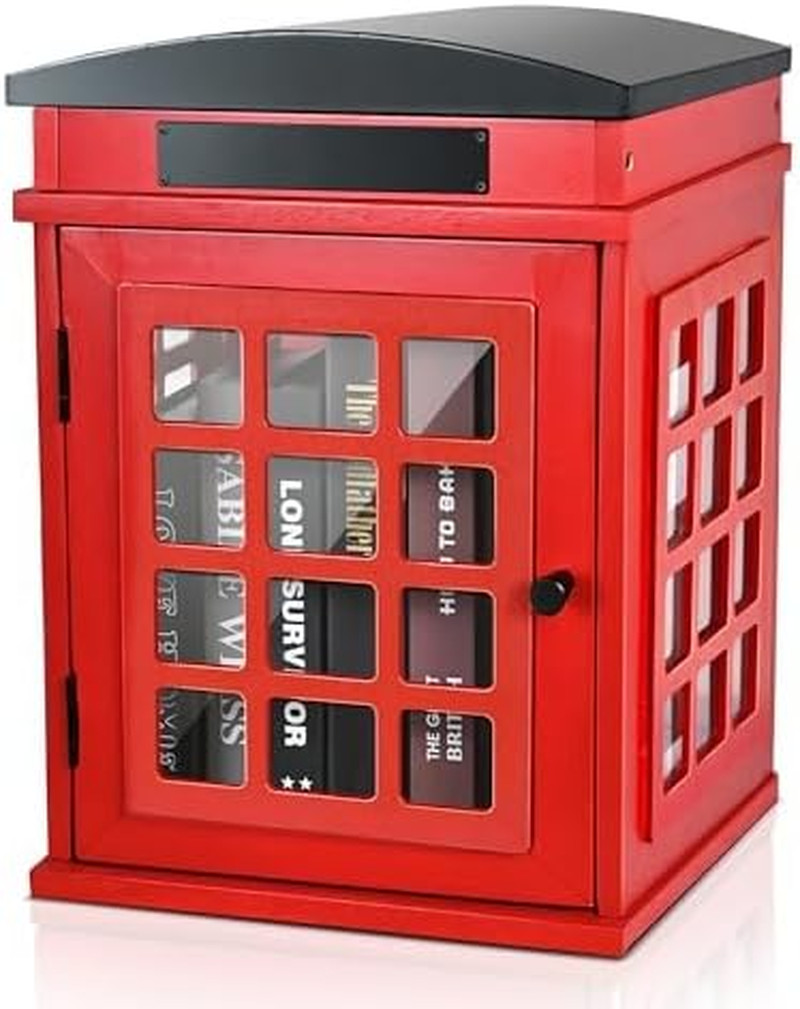 Outdoor Book Sharing Box Waterproof Tin Roof Wooden Cabinet Red Tel. Booth
