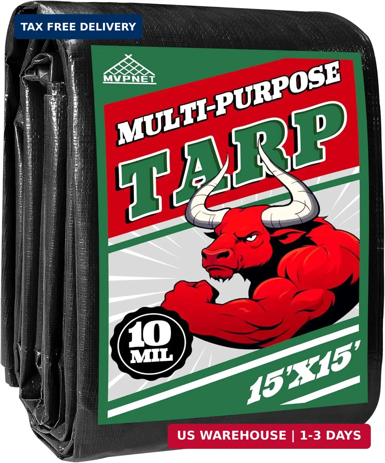 15x15 ft Heavy Duty Tarp 10mil UV Reinforced Grommets Green&Black