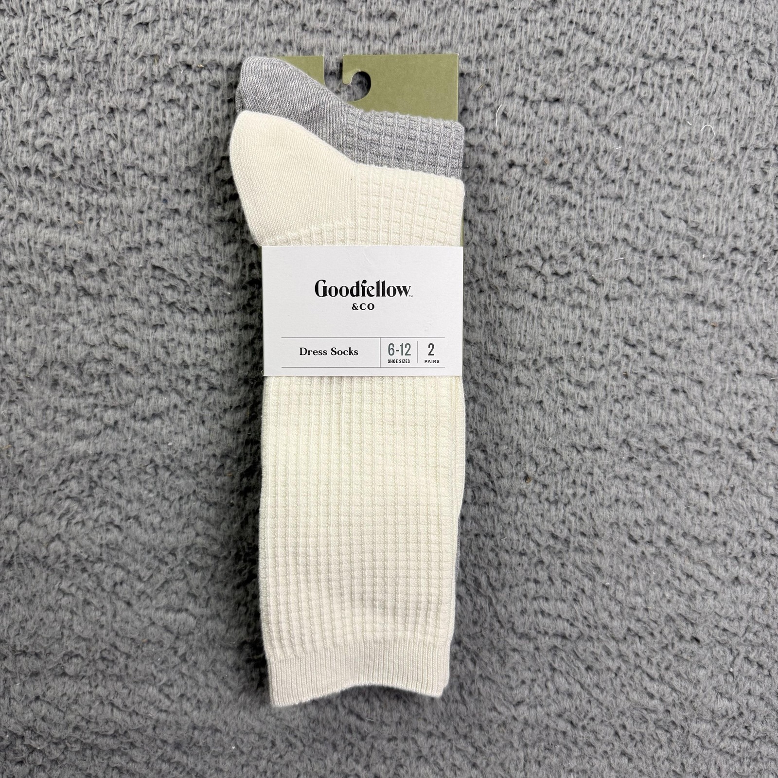 Goodfellow & Co Dress Socks Mens Shoe Size 6-12 Off-White Ribbed 2 Pairs