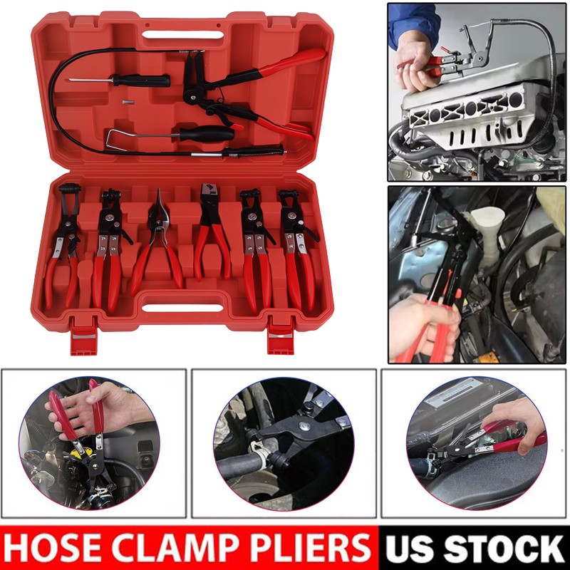 10Pc Hose Clamp Clip Remover Pliers Wire Long Reach Kit Fuel Oil Water Hose Tool