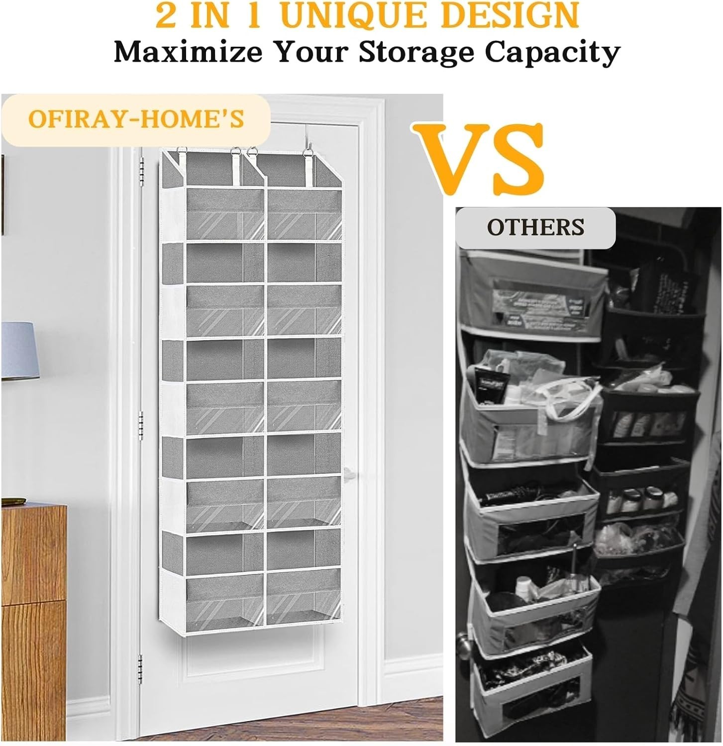 Durable 80lb Capacity Over The Door Organizer with Mesh Pockets for Easy Access