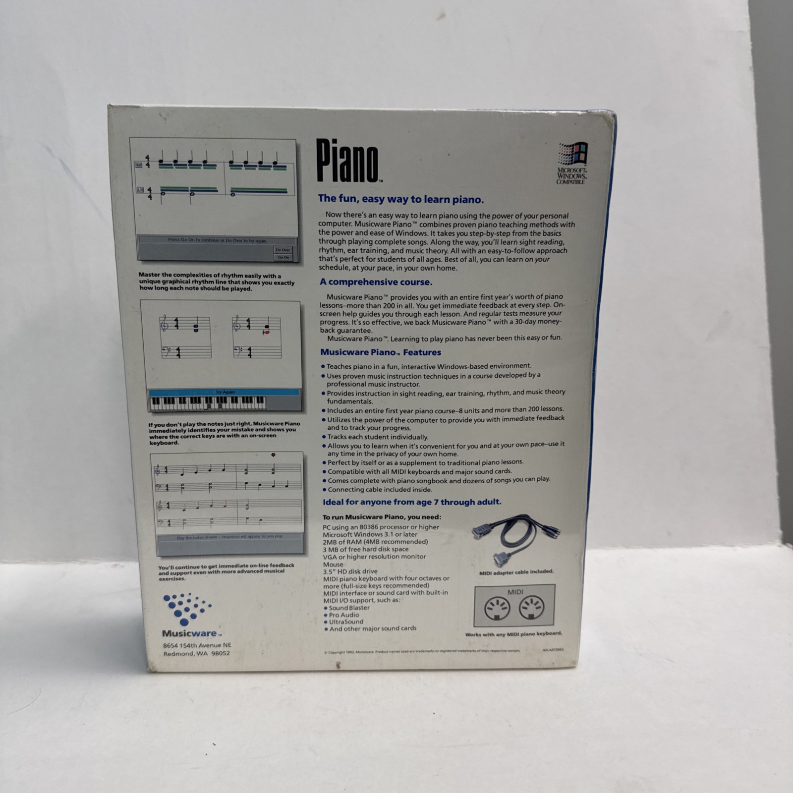 1993 Musicware Piano New Sealed Microsoft Windows Compatible