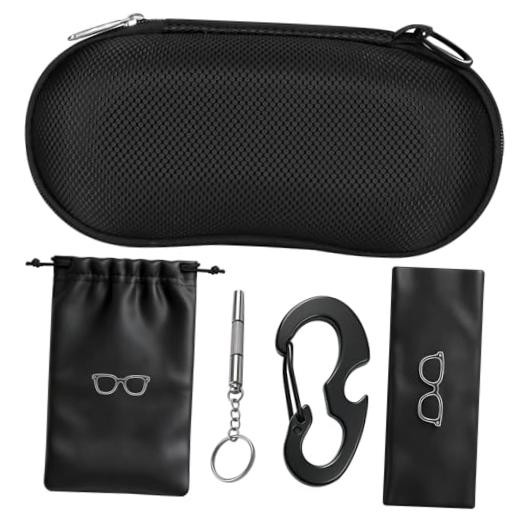 Sunglasses Case Hard Shell, Crush Resistant Eyeglass Case with Zipper, Black