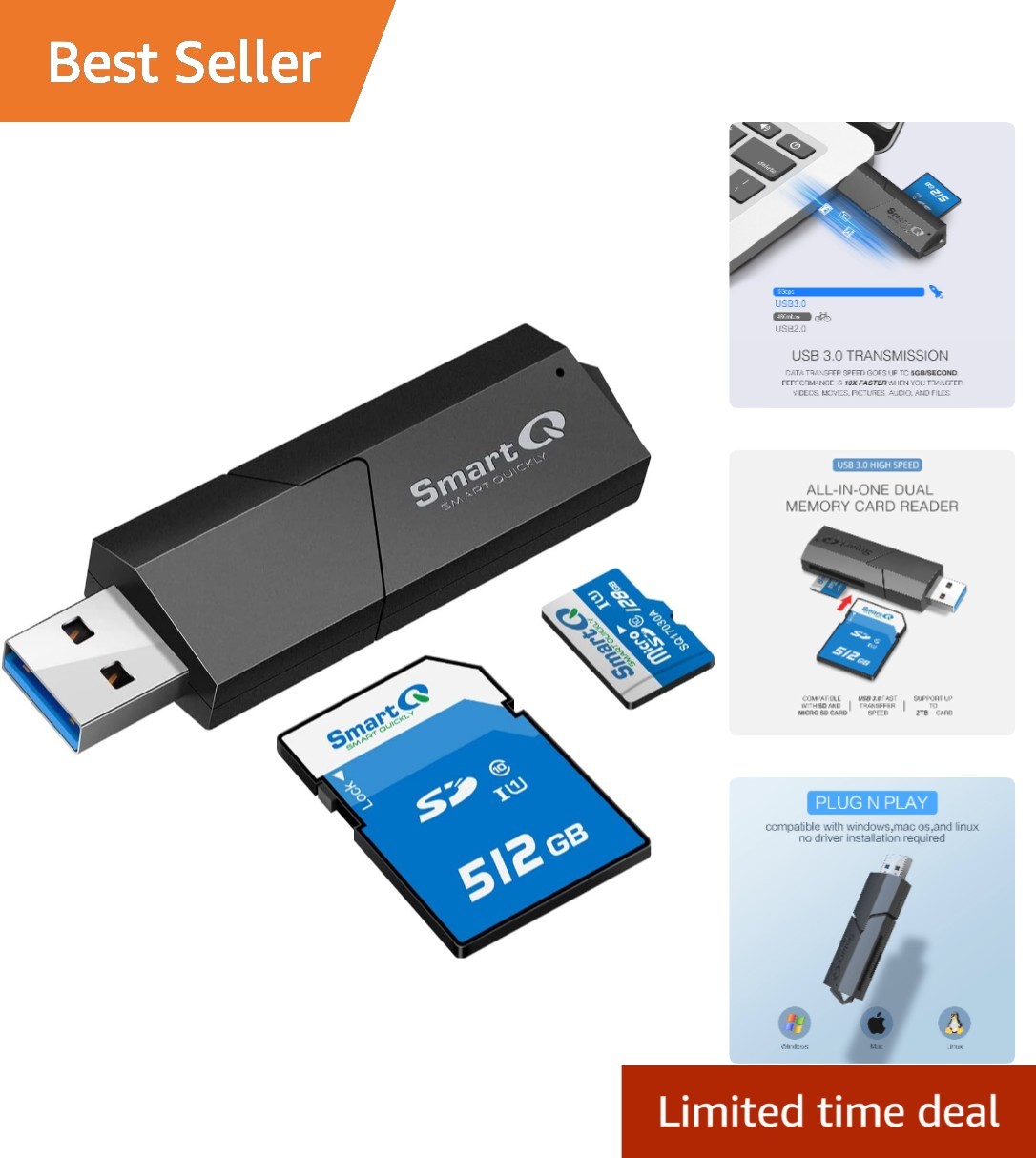 High-Speed USB 3.0 SD/Micro SD Card Reader for Photographers & Travelers