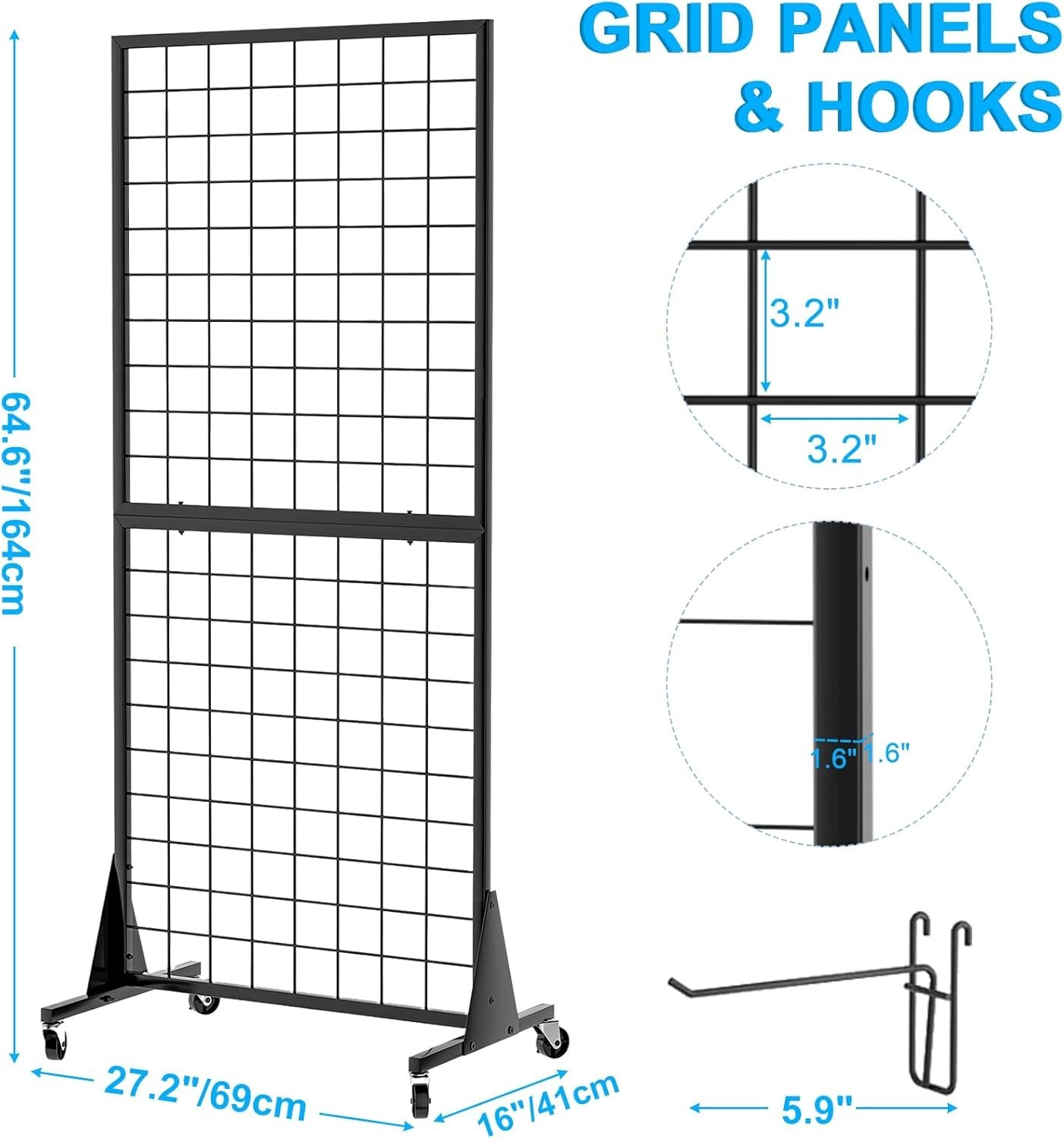 Portable 2-Pack Grid Wall Stands with 50 lbs Capacity - Perfect for Retail Use